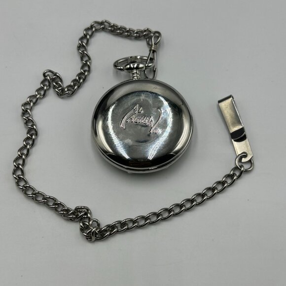 Al Agnew Pocket Watch Men Silver Tone Bass Fish Dial Chain Included New Battery - Picture 6 of 12